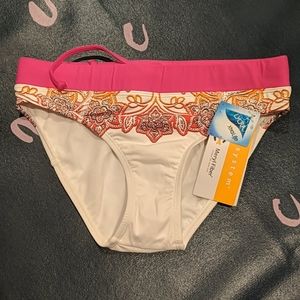 NWT Sporty Athleta white bikini bottom w/hot pink